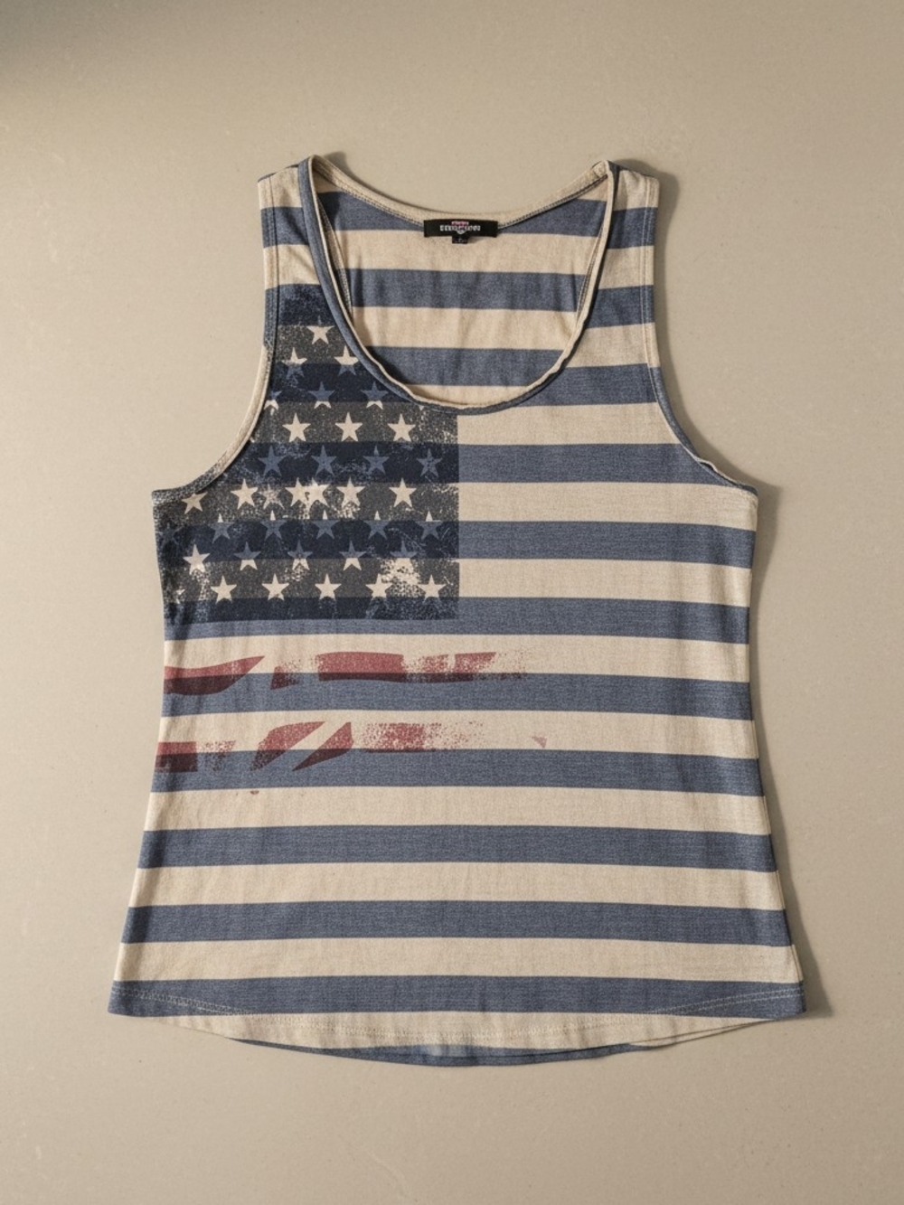 Ransom Striped Flag Tank Top - Blue & Cream Size Medium